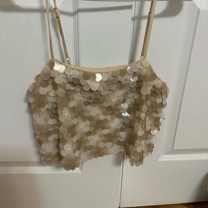 Storia Beige Sequin Crop Top